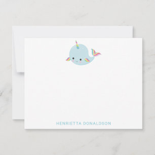 Rainbow Narwhal Kawaii Muster Pastel Blauer Name Mitteilungskarte