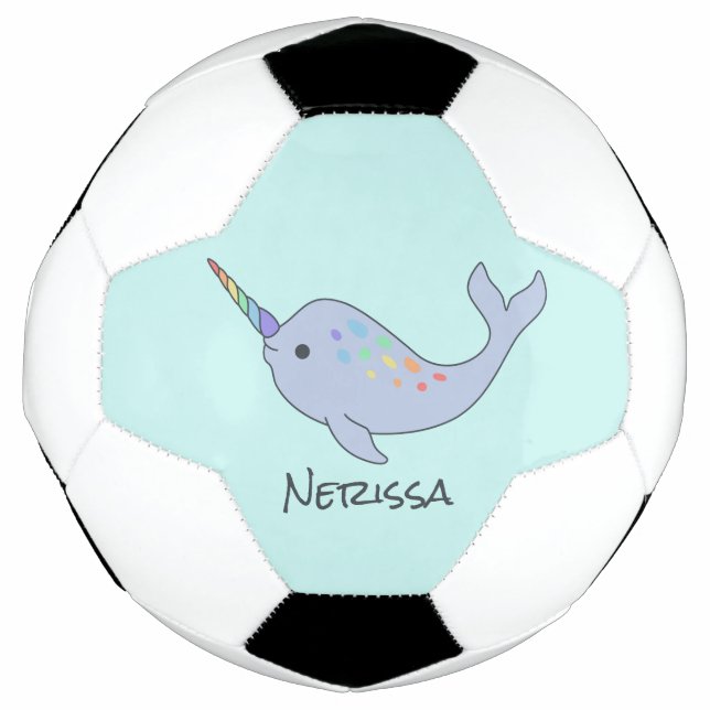 Rainbow Narwhal Name Soccer Ball (Vorderseite)