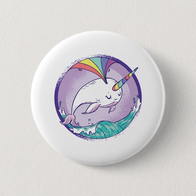 Rainbow Narwhale Button (Vorderseite)
