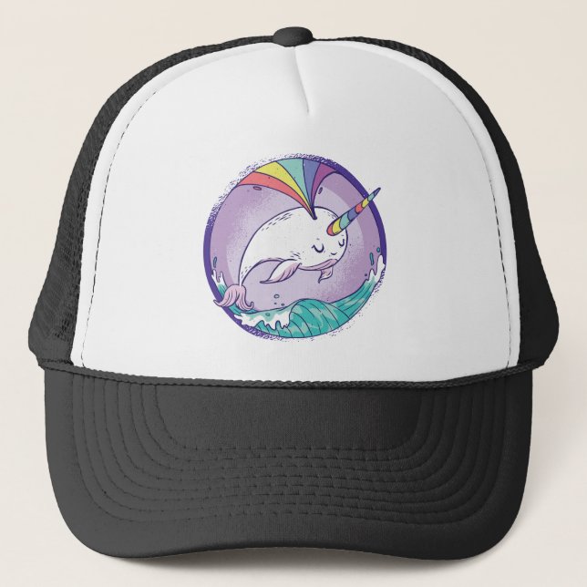 Rainbow Narwhale Truckerkappe (Vorderseite)