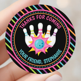 Rainbow Neon Bowling Birthday Party Danke Runder Aufkleber