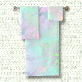 Rainbow Neon Iridescent Metallic Glitzer Marmor Badhandtuch Set