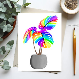 Rainbow Neon Monstera   Farbige Pflanze Postkarte