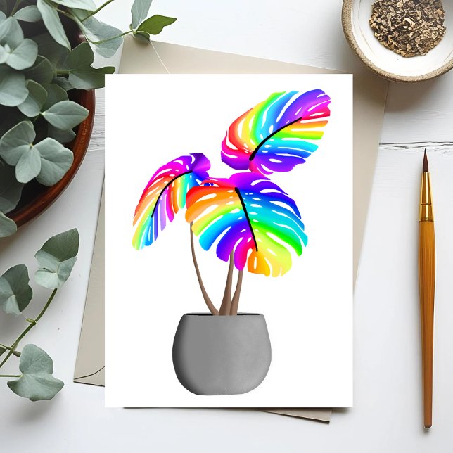 Rainbow Neon Monstera | Farbige Pflanze Postkarte (Von Creator hochgeladen)