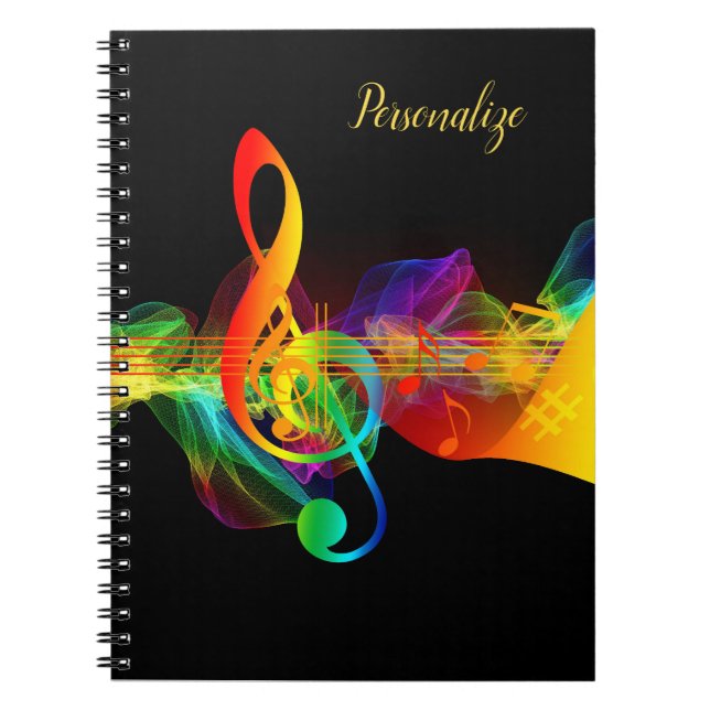 Rainbow Neon Musiknote Journal Spiral Notebook Notizblock (Vorderseite)