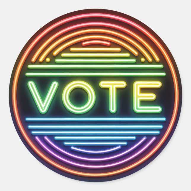 Rainbow Neon Vote Sign Runder Aufkleber (Vorderseite)