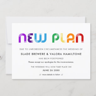 Rainbow Neuer Plan aufgeschoben Hochzeitkarte Einladung