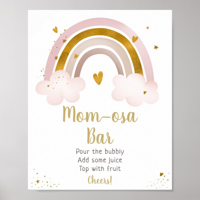 Rainbow Neutral Gold Pastel Baby Dusche Mimosa Bar Poster (Vorne)
