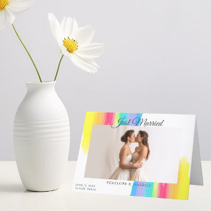 Rainbow New Foto Modern Just Married Wedding Ankündigung