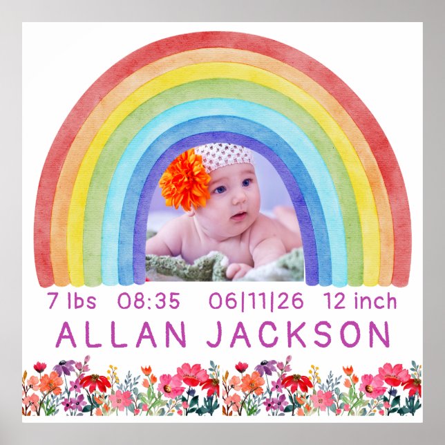 Rainbow Newborn Foto personalisiert Baby Gift Poster (Vorne)