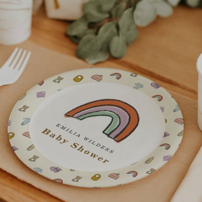 Rainbow Newborn Illustration Baby Shower Pappteller (Rainbow Newborn Illustration Baby Shower Paper Plates)