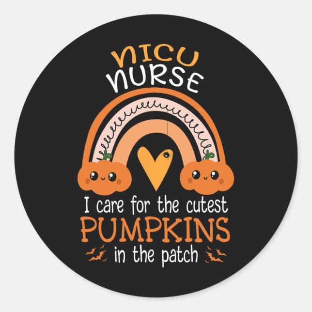 Rainbow Nicu Nurse Niedliche Pumpkins in Patch Ha Runder Aufkleber (Vorderseite)