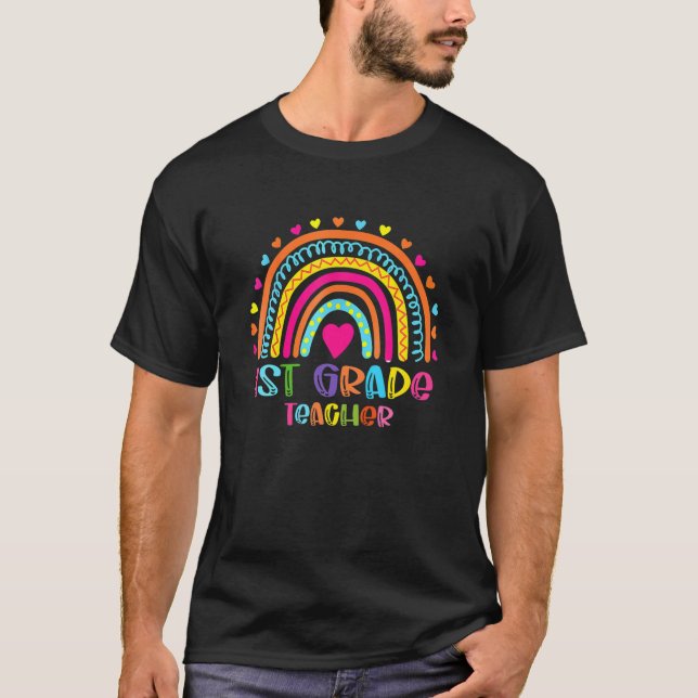 Rainbow Niedlich 1. Klasse Lehrer zurück zum Schul T-Shirt (Vorderseite)