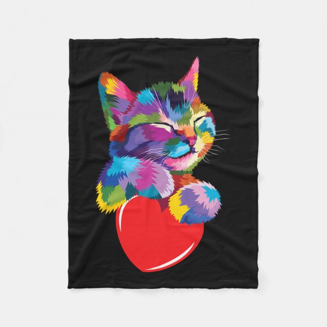 Rainbow Niedlich Cat Hugging Valentine Heart Kitty Fleecedecke (Vorderseite)