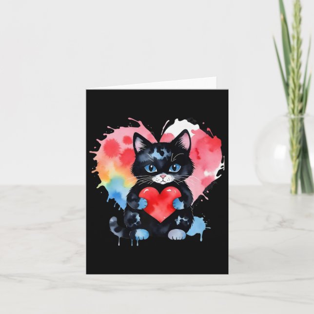 Rainbow Niedlich Cat Hugging Valentine Heart Kitty Karte (Vorderseite)