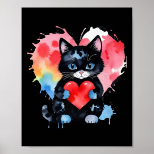 Rainbow Niedlich Cat Hugging Valentine Heart Kitty Poster