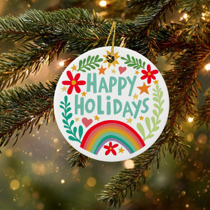 Rainbow Niedlich Hand gezeichnet farbenfroher Weih Keramik Ornament