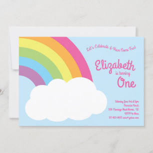 Rainbow Niedlich Kids 1. Geburtstag Party Einladung