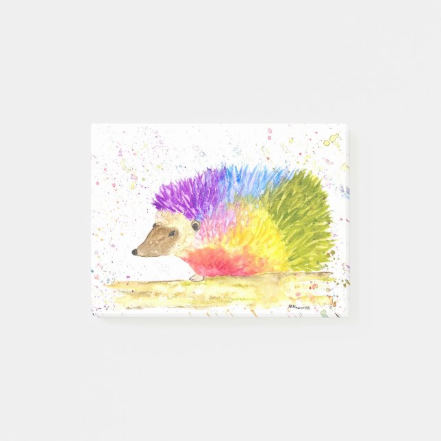 Rainbow niedlicher Igel Wasserfarbe Post-it Klebezettel (Vorderseite)
