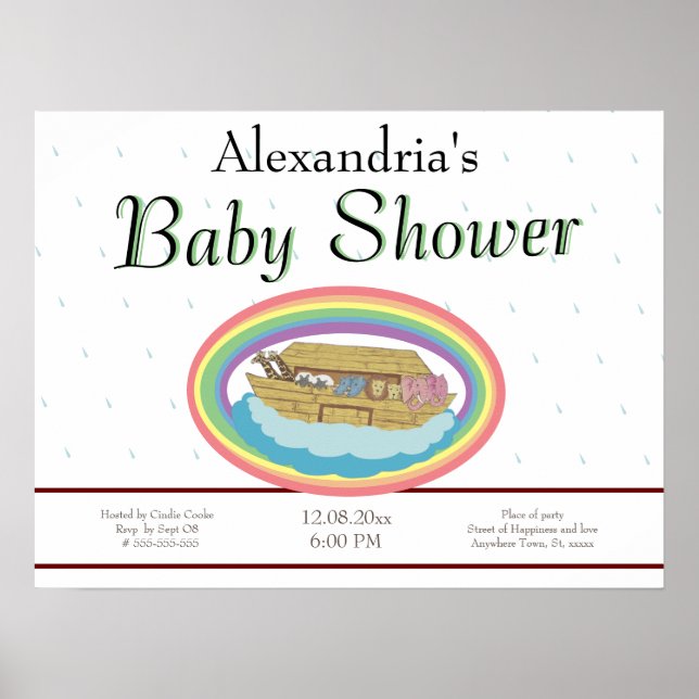 Rainbow Noahs Einladung zur Ark Baby Shower Poster (Vorne)