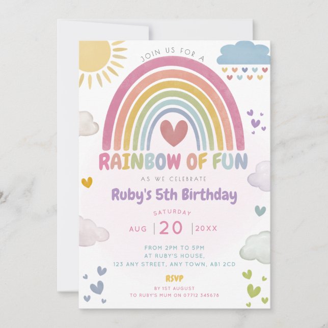 Rainbow of Fun Birthday Party Einladung helle Farb (Vorderseite)