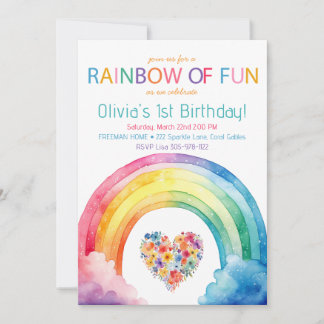 Rainbow of Fun Watercolor Girl Birthday Einladung
