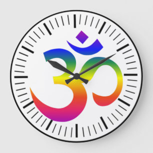 Rainbow ohm design (Om or Aum Indian sacred sound) Große Wanduhr