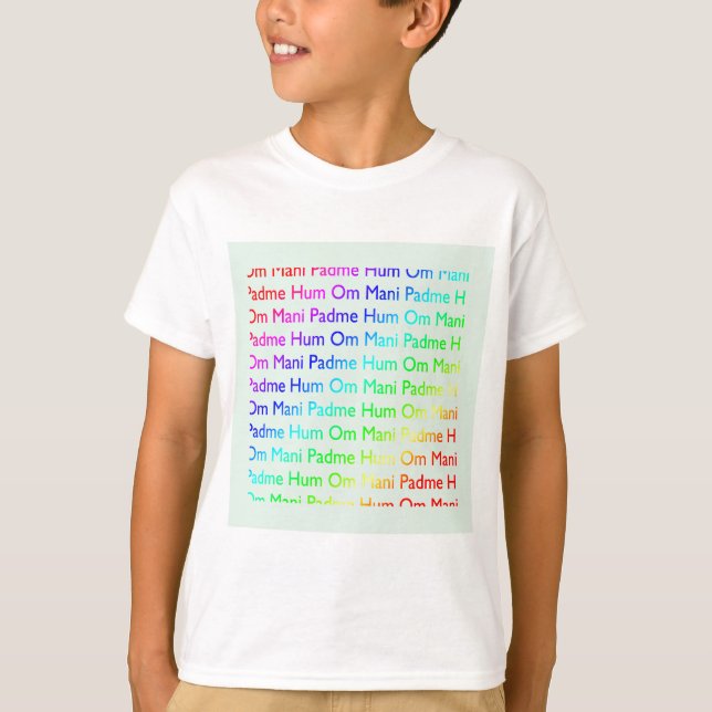 Rainbow Om Mani Padme Hum (auf Baby Blue) T-Shirt (Vorderseite)