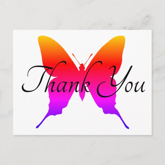 Rainbow Ombre Butterfly Silhouette Danke Postkarte (Vorderseite)