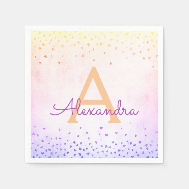 Rainbow Ombre Foil Confetti Monogram Serviette (Vorderseite)
