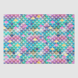 Rainbow Ombre Foil & Gold Glitzer Mermaid Scales Seidenpapier