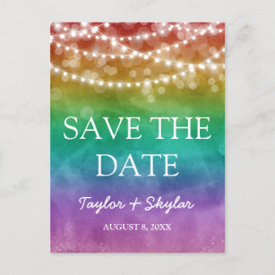 Rainbow Ombre Gay Wedding Save the Date Postkarte