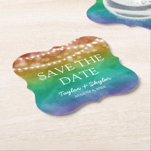Rainbow Ombre Gay Wedding Save the Date Untersetzer