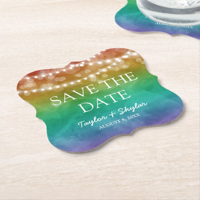 Rainbow Ombre Gay Wedding Save the Date Untersetzer (angewinkelt)