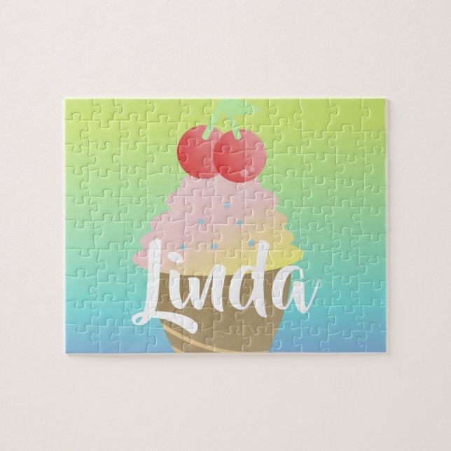 Rainbow Ombre Ice Cream Girl Name Puzzle (Horizontal)