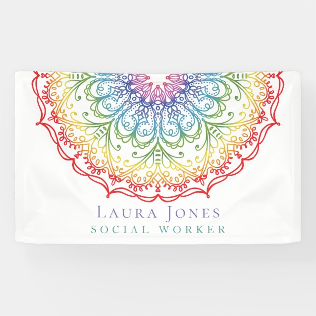 Rainbow Ombre Mandala Ladys Pride Convention Banner (Horizontal)