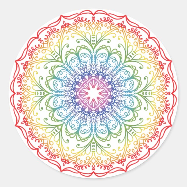 Rainbow Ombre Mandala Runder Aufkleber (Vorderseite)