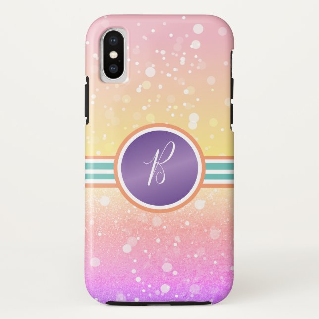 Rainbow Ombre Monogram Bling Glam Case-Mate iPhone Hülle (Rückseite)