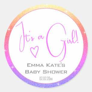 Rainbow Ombre Niedliche Glitzer Stars Frame Baby D Runder Aufkleber