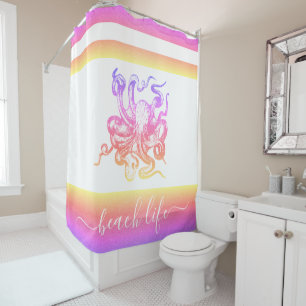 Rainbow ombre octopus moderner strand life skriptu duschvorhang