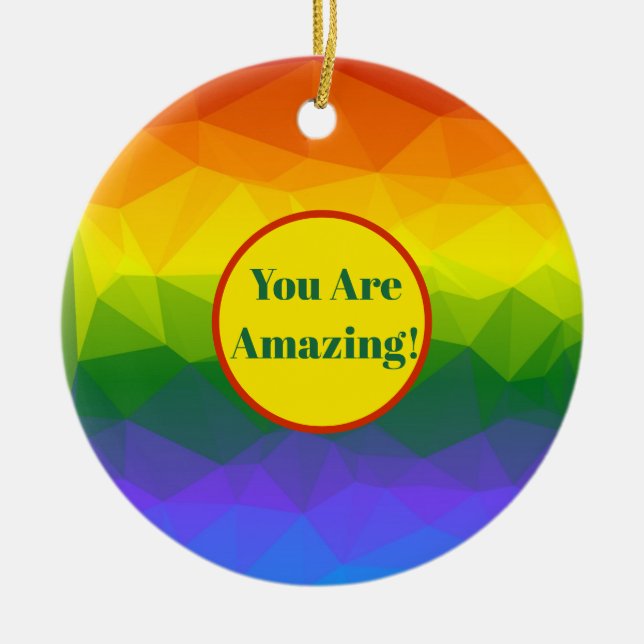 Rainbow Ombre Polygon Keramik Ornament (Vorne)