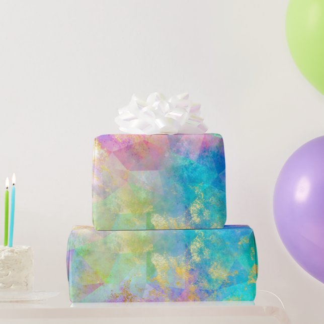 Rainbow Ombre und Gold Fire Opal Muster Geschenkpapier (Partygeschenke)