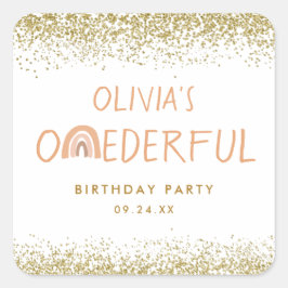 Rainbow Onederful Girl 1. Geburtstag Party Quadratischer Aufkleber