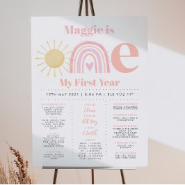 Rainbow ONEderful Girls 1st Birthday Milestone Poster