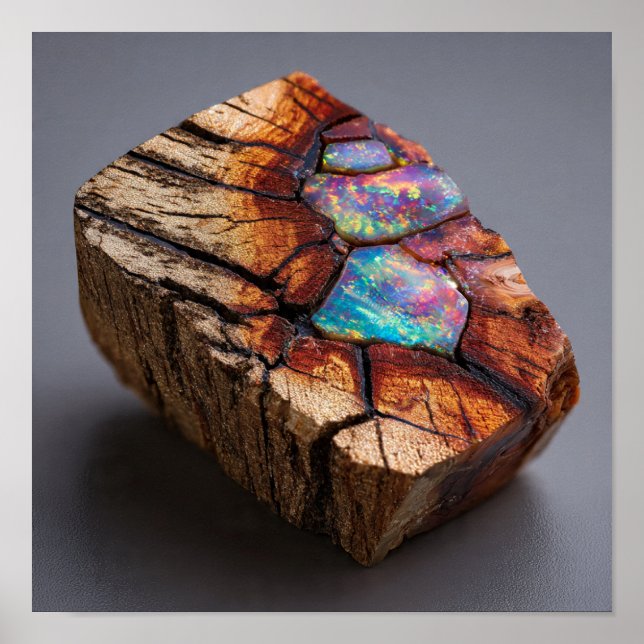 Rainbow Opalized Wood - versteinertes Wald Gem Poster (Vorne)