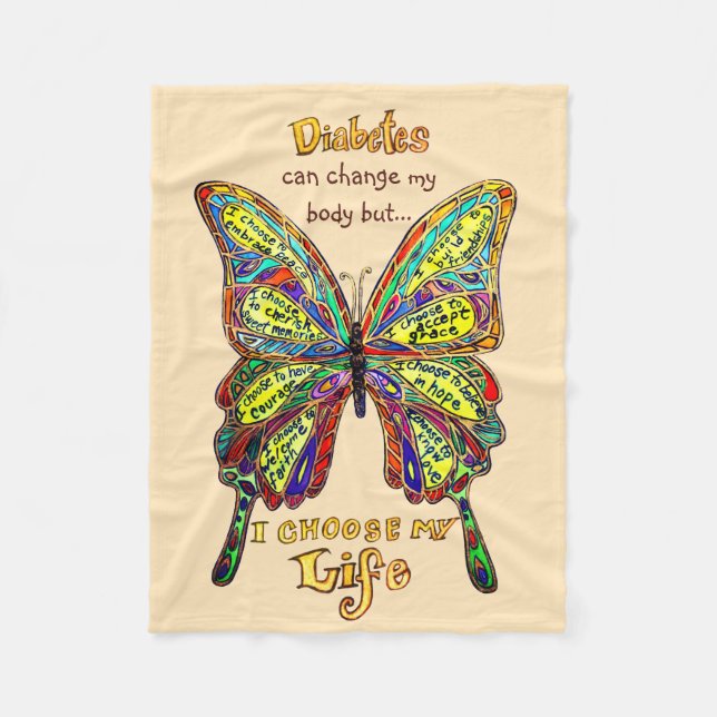 Rainbow Orange Diabetes My Life Butterfly Blankon Fleecedecke (Vorderseite)