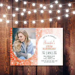 Rainbow Orange Stripes Floral Arch Foto Geburtstag Einladung