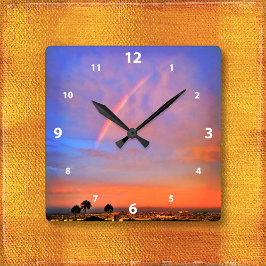 Rainbow-Orangenblau-Sonnenuntergang Himmelslandsch Quadratische Wanduhr