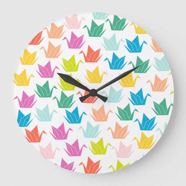 Rainbow Origami Crane Wall Clock Große Wanduhr (Vorderseite)