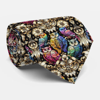 Rainbow Owl Art Deco Art Nouveau Necktie Krawatte